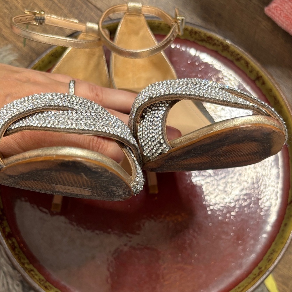 SCHUTZ Silver and Rhinestone Leather Sequins Heels sz 8 - Picture 11 of 14